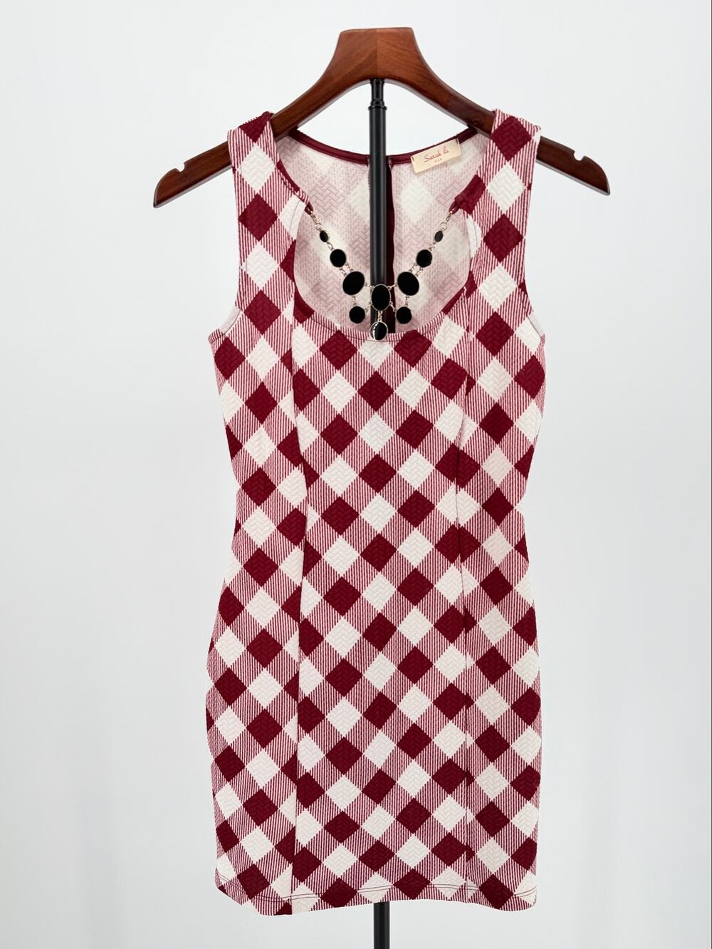 Vintage 90s Sarah La Fitted checkered sleeveless tank dress made in usa xsmall